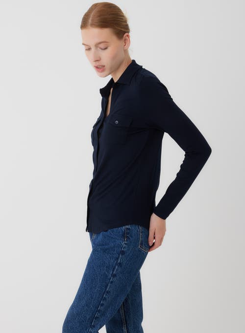 Majestic Filatures Soft Touch Long Sleeve Pocket Shirt In Blue