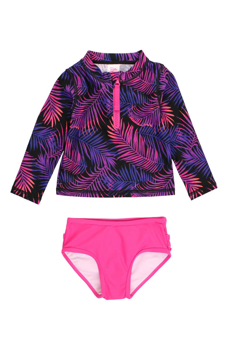 RuffleButts Girls UPF50+ Long Sleeve Zipper Rash Guard 2-Piece, Main, color, 