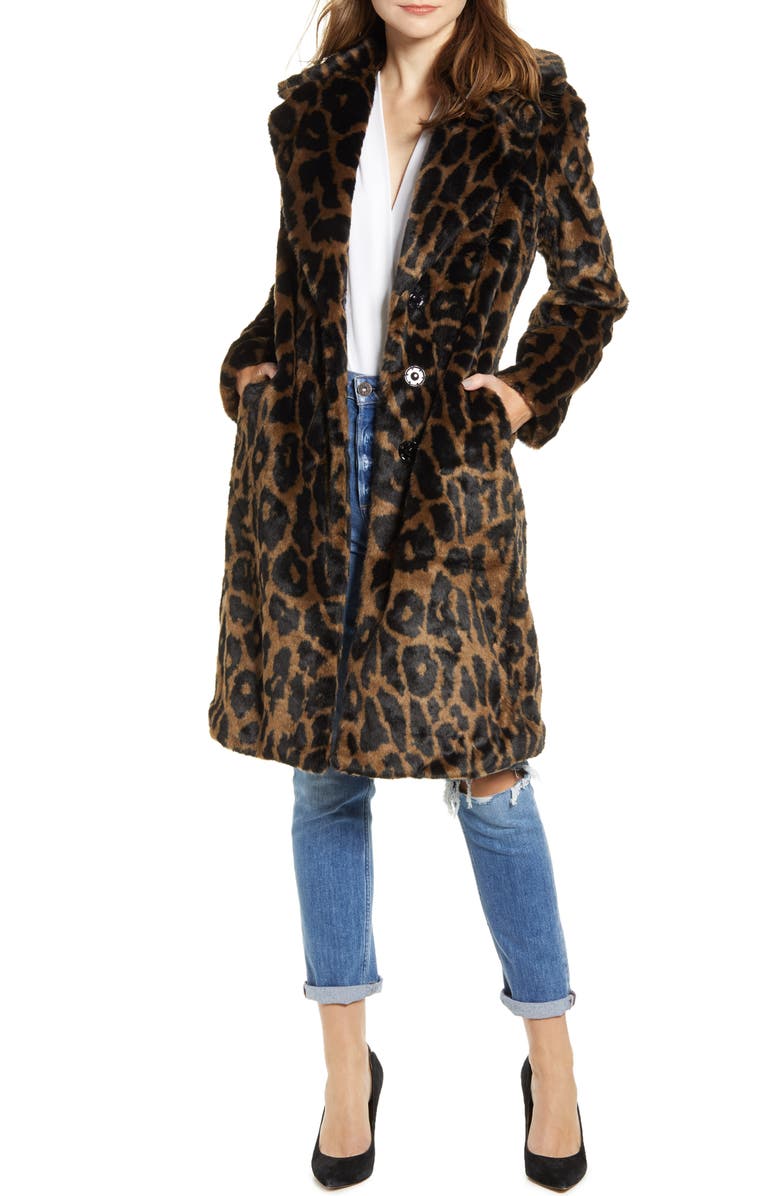 KENDALL + KYLIE Reversible Water Resistant Faux Fur Coat, Main, color,