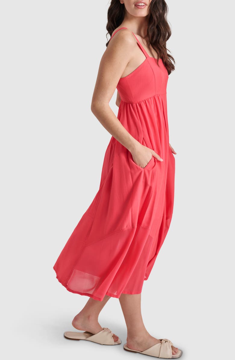 DKNY Paneled Mixed Media Midi Dress, Alternate, color, Beach Coral