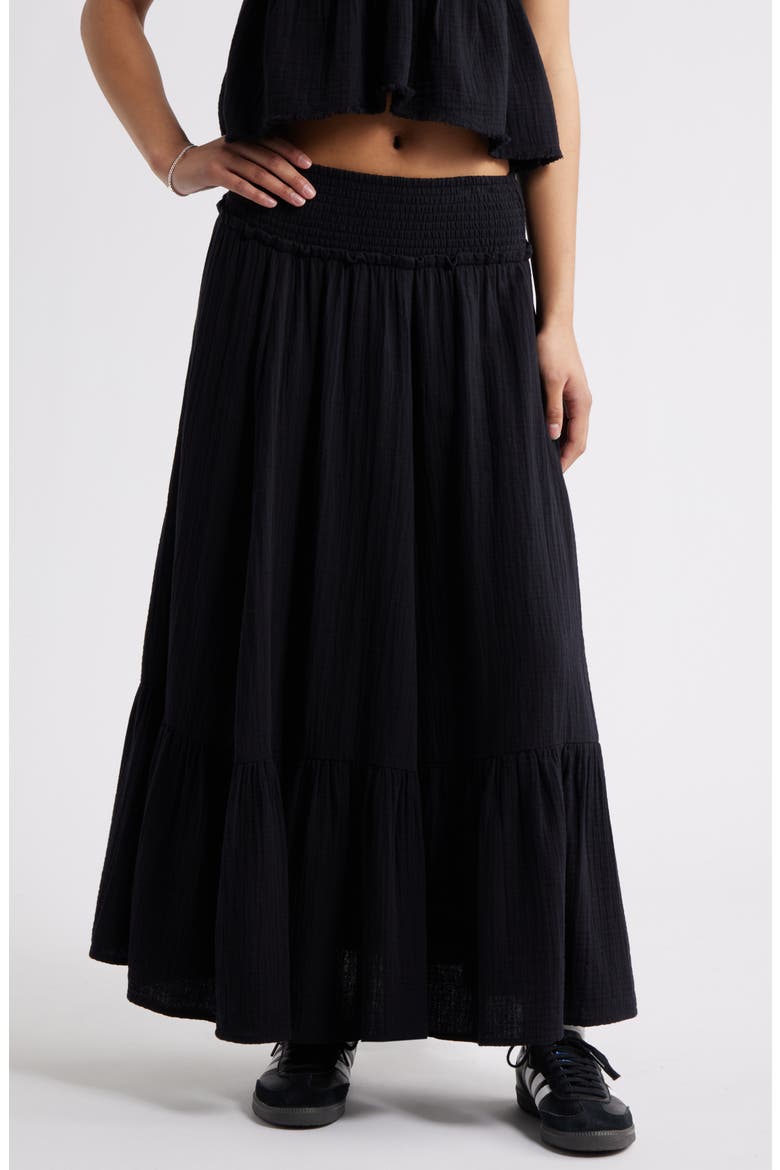 Cotton Gauze Tiered Maxi Skirt, Main, color, BLACK