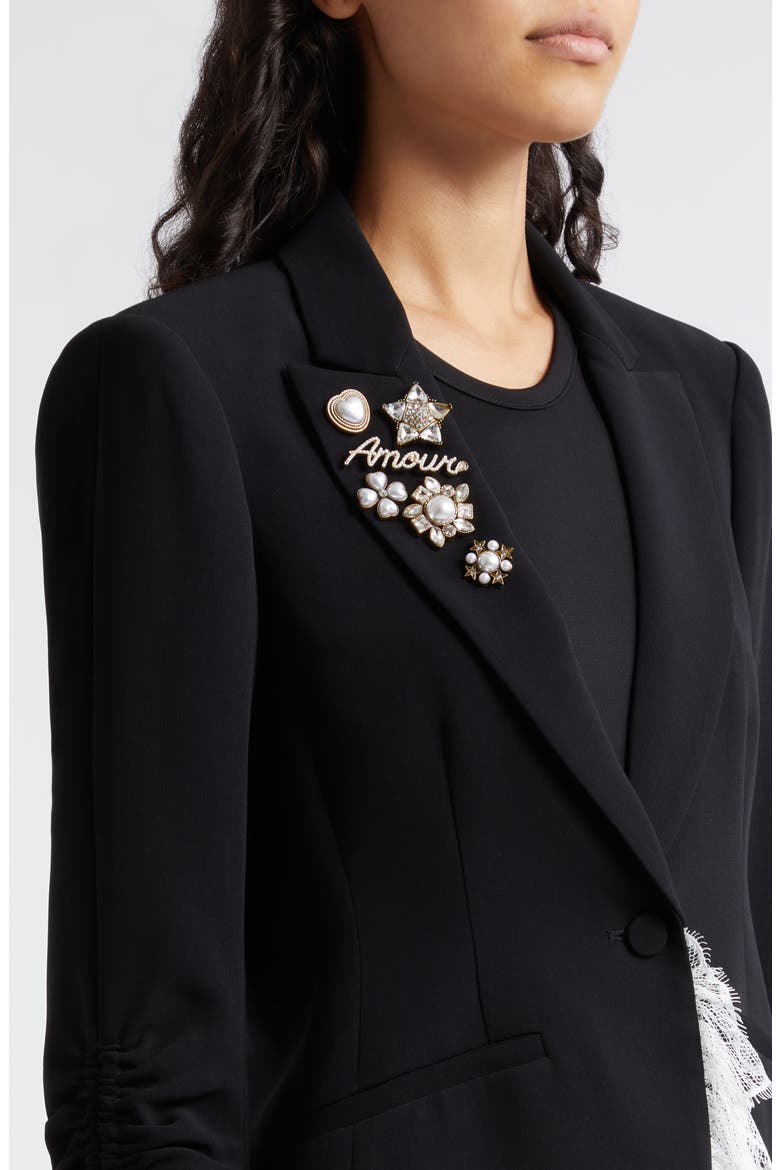 Le Petit Roxie Crystal & Imitation Pearl Detail Jacket, Alternate, color, BLACK/IVORY