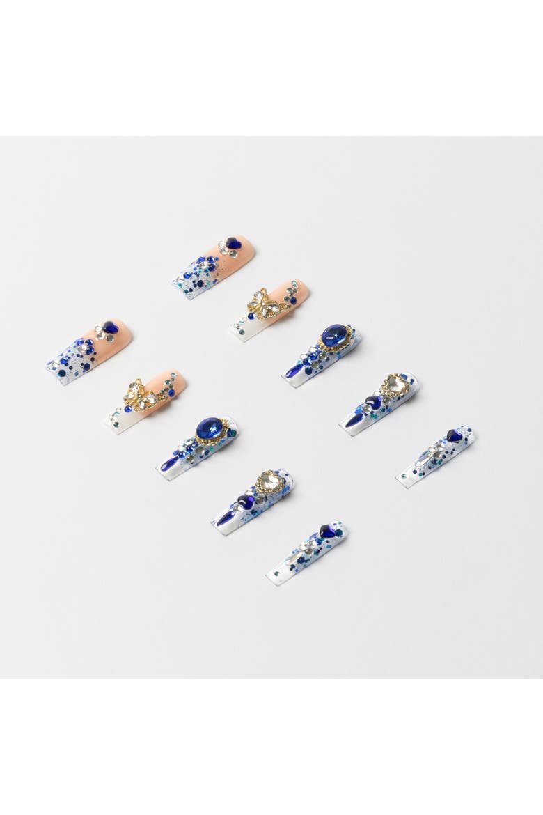 3H Luxury Handmade Press-on Nails - Sapphire Spell, Alternate, color, Blue/Beige