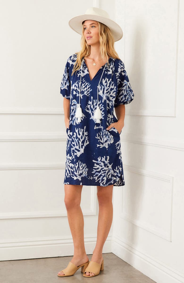 Karen Kane Coral Print Tassel Cotton Dress, Alternate, color, 