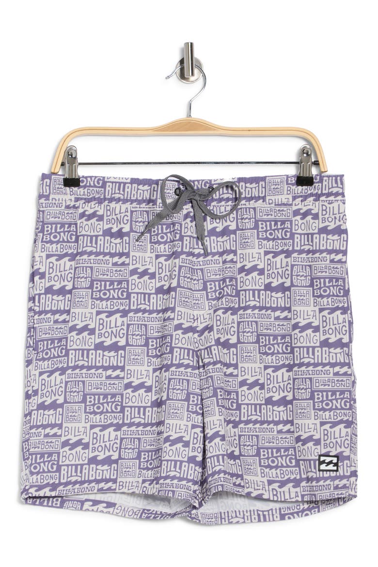 Allover Logo Volley Swim Trunks, Alternate, color, MULLED GRAPE