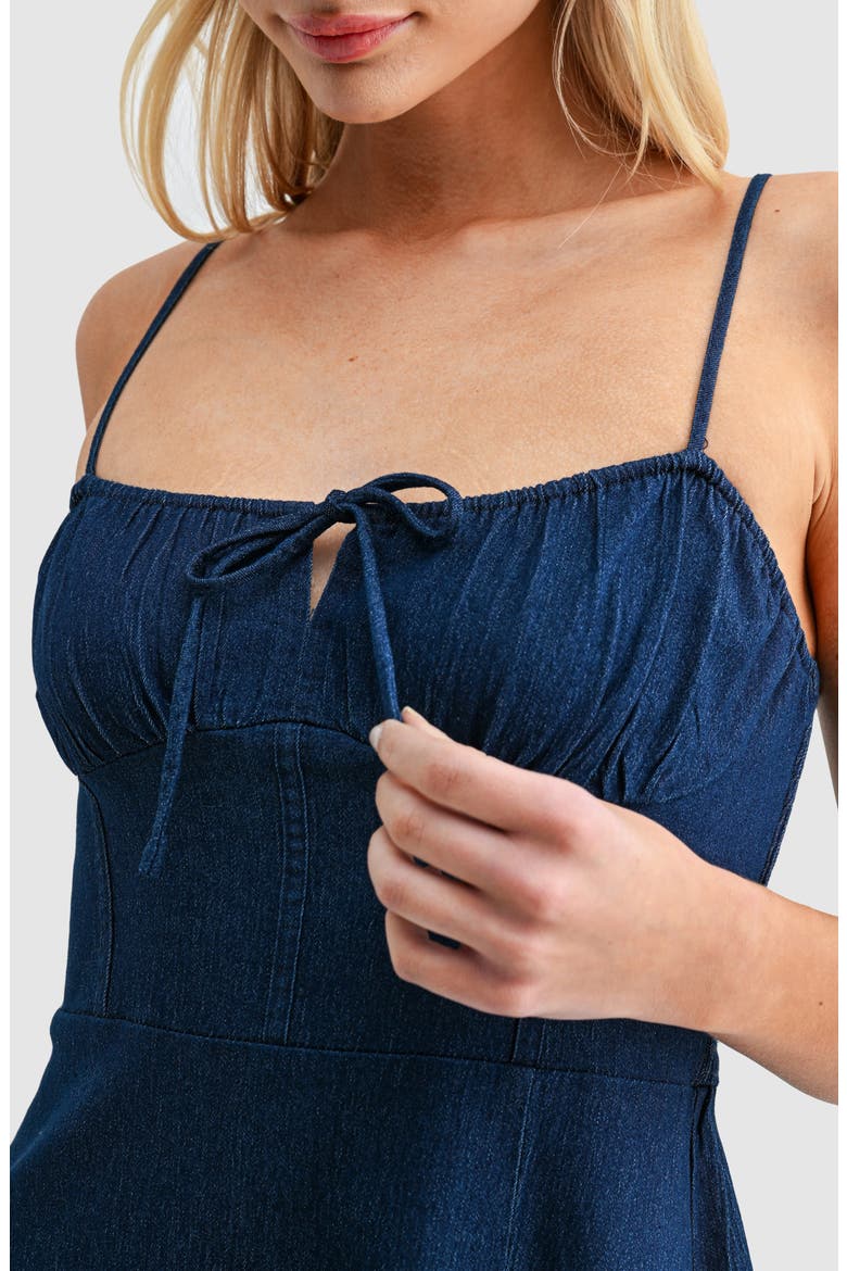 Corset Denim Midi Sundress, Alternate, color, DARK DENIM