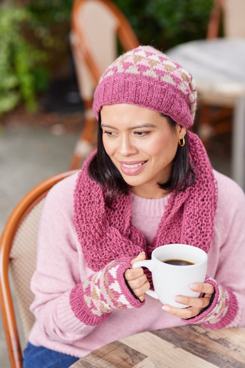 Feelgoodz Hand-knit Jaya Harlequin Wool Beanie Hat In Brown