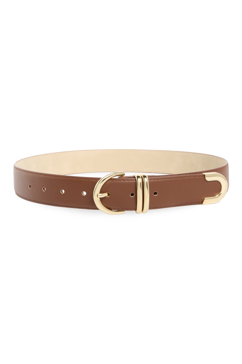 Feathered Edge Faux Leather Belt, Main, color, TIRAMISU
