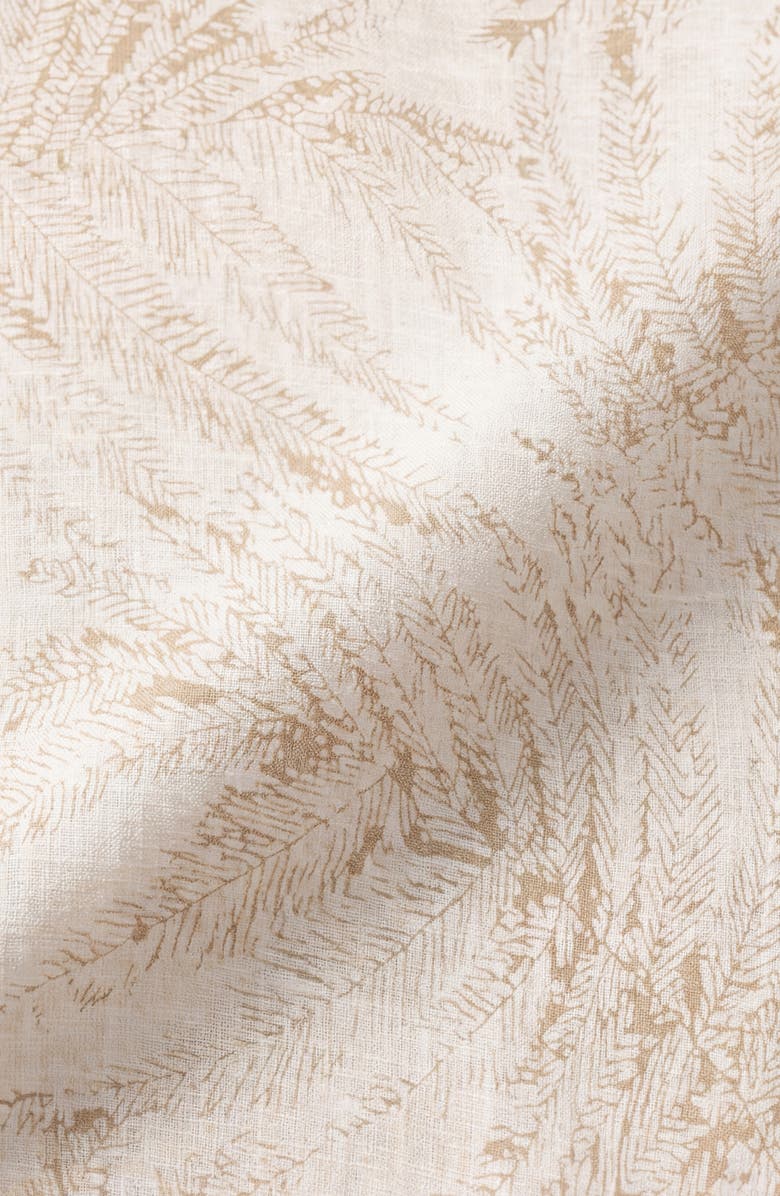 Report Collection Tropical Print Short Sleeve Linen & Cotton Button-Up Shirt, Alternate, color, Beige