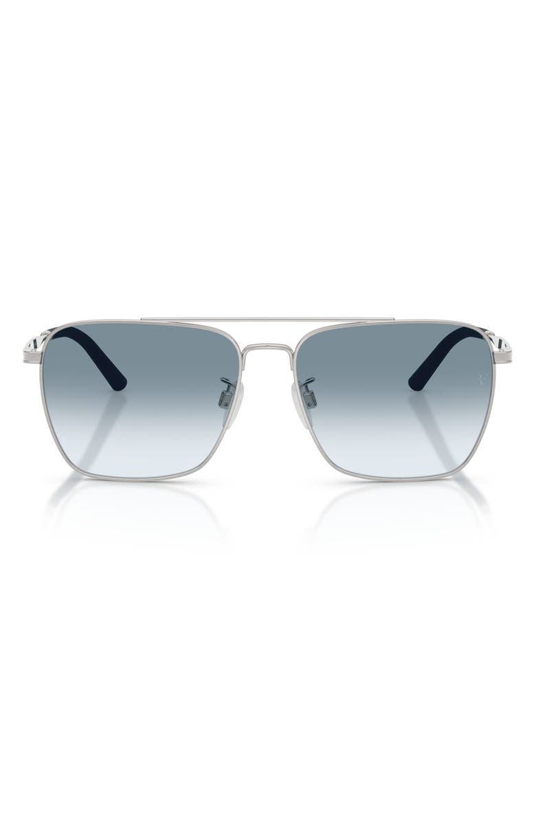 Oliver Peoples x Roger Federer R-15 56mm Polarized Square Sunglasses, Main, color, Brushed Silver / Sky Gradient