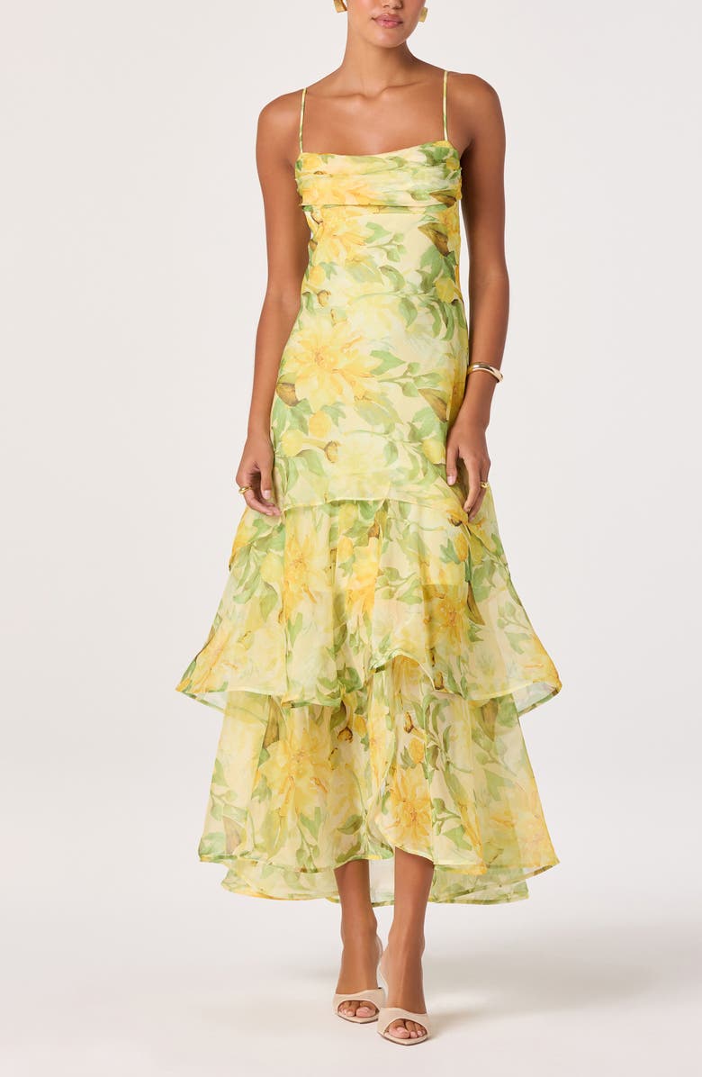 ASTR the Label Alison Floral Tiered Ruffle Dress, Alternate, color, Yellow Floral