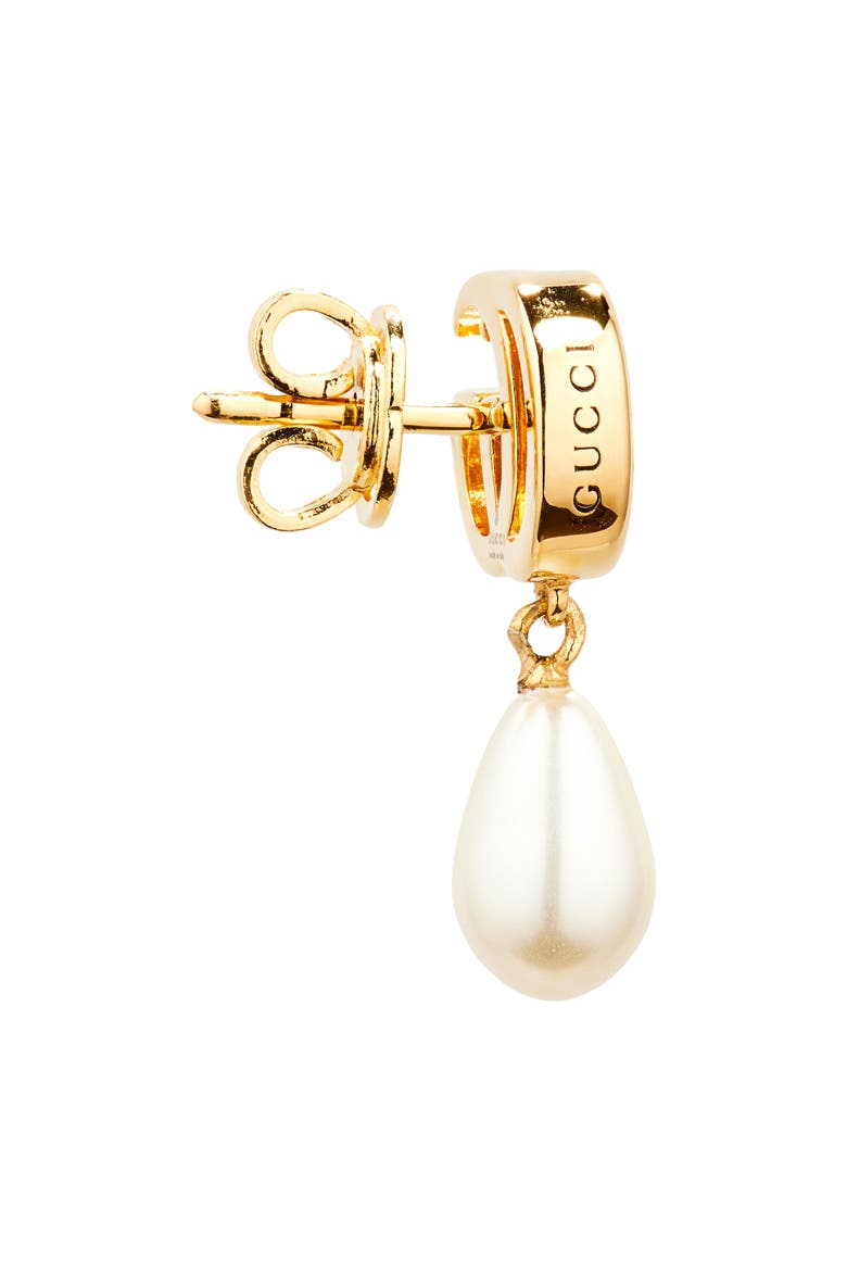 GG Marmont Faux Pearl Drop Earrings, Alternate, color, GOLD