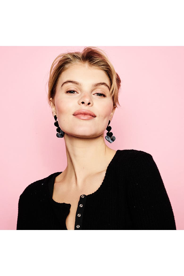 Heart Drop Earrings - Black, Alternate, color, Black