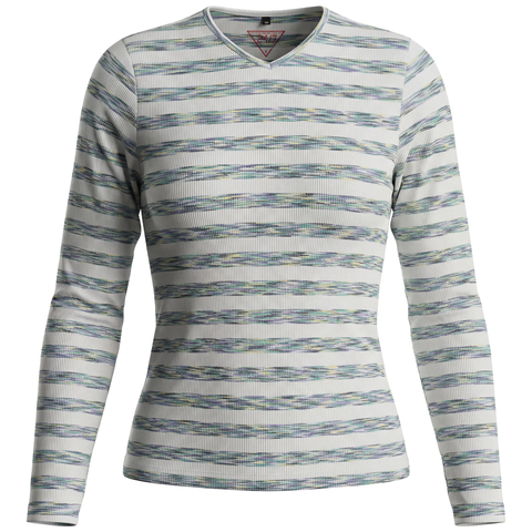 Girl Striped Long Sleeve Self-Binding V-Neck Tee