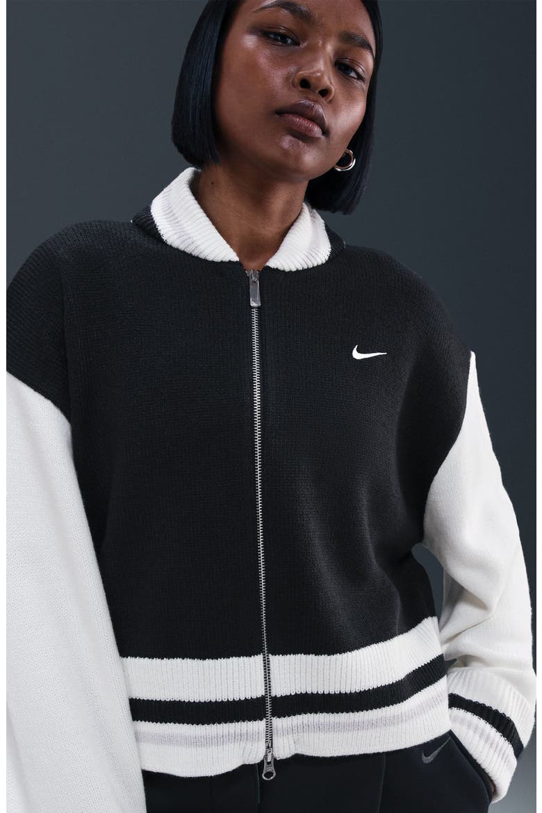 Sportswear Street Bomber Cardigan, Alternate, color, BLACK/ SAIL/ VAST GREY/ SAIL