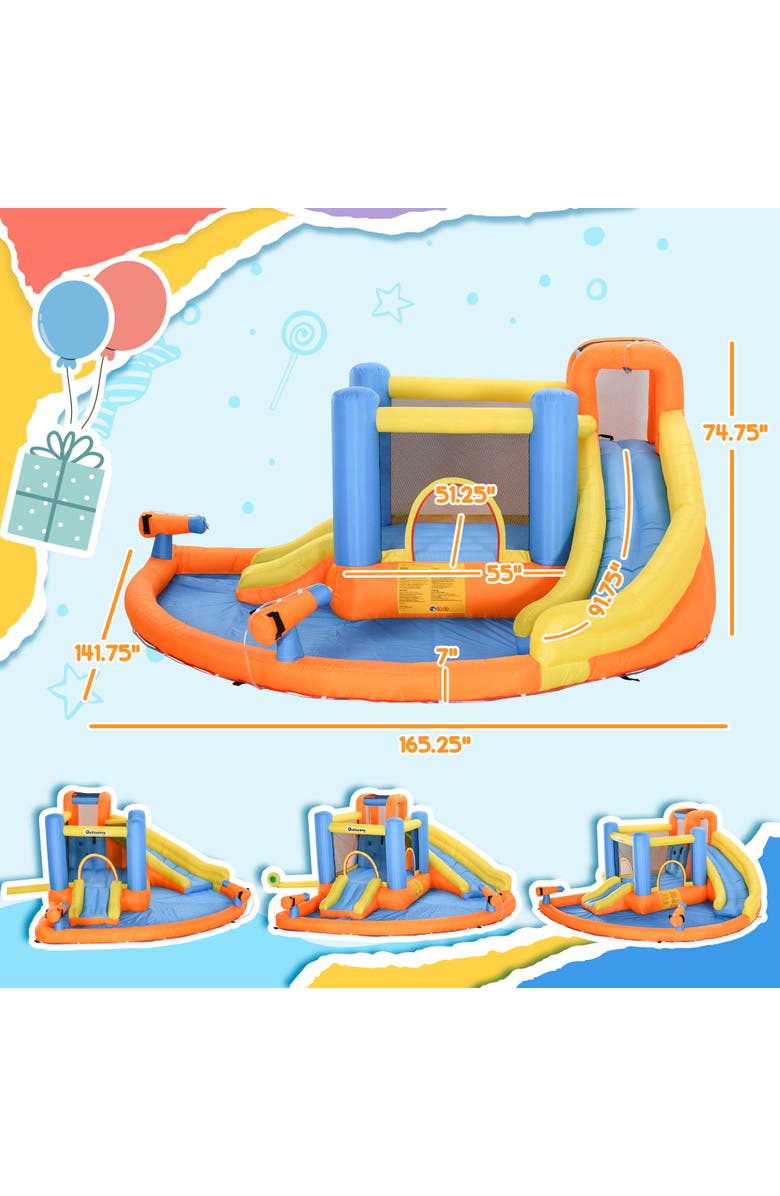 Outsunny 5-in-1 Kids Inflatable Water Slide Bounce House Water Park Jumping Castle, Alternate, color, Multi Color