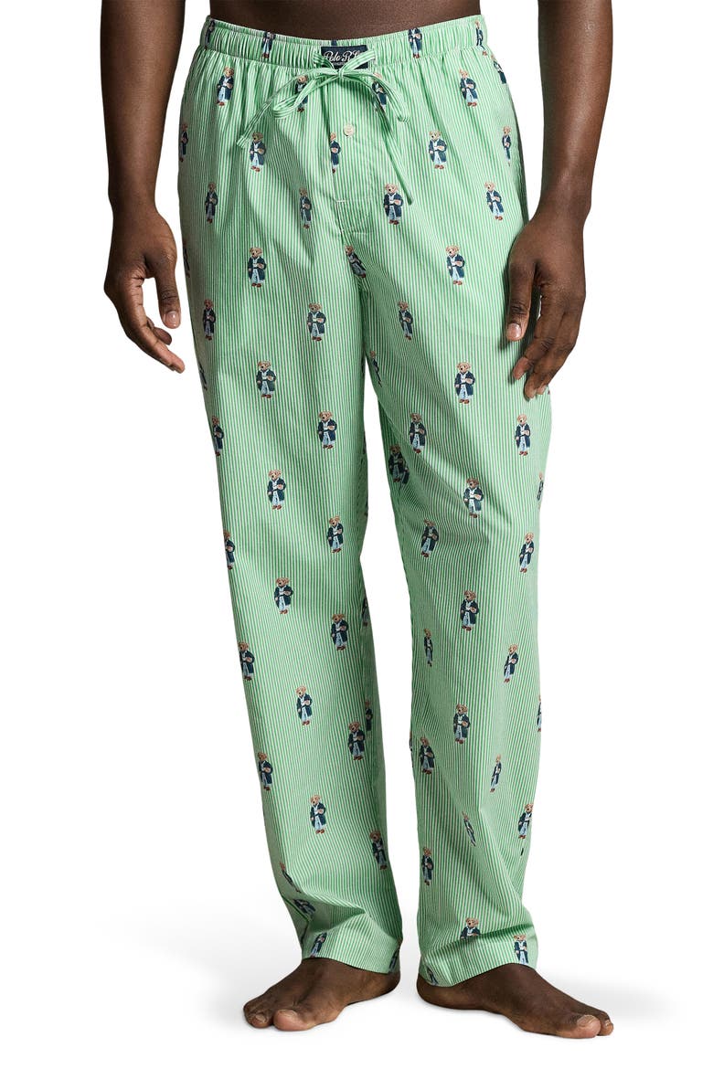Stripe Bear Print Pajama Pants, Main, color, MORNING ROBE BEAR STRIPE