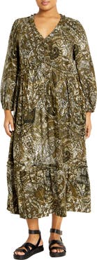 City Chic Arya Print Long Sleeve Maxi Dress