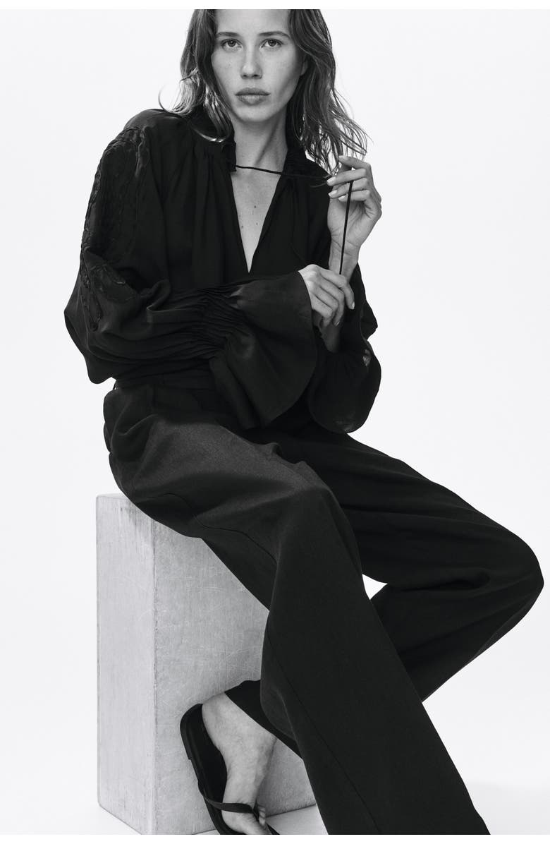 H&M Tailored Linen Trousers, Alternate, color, Black