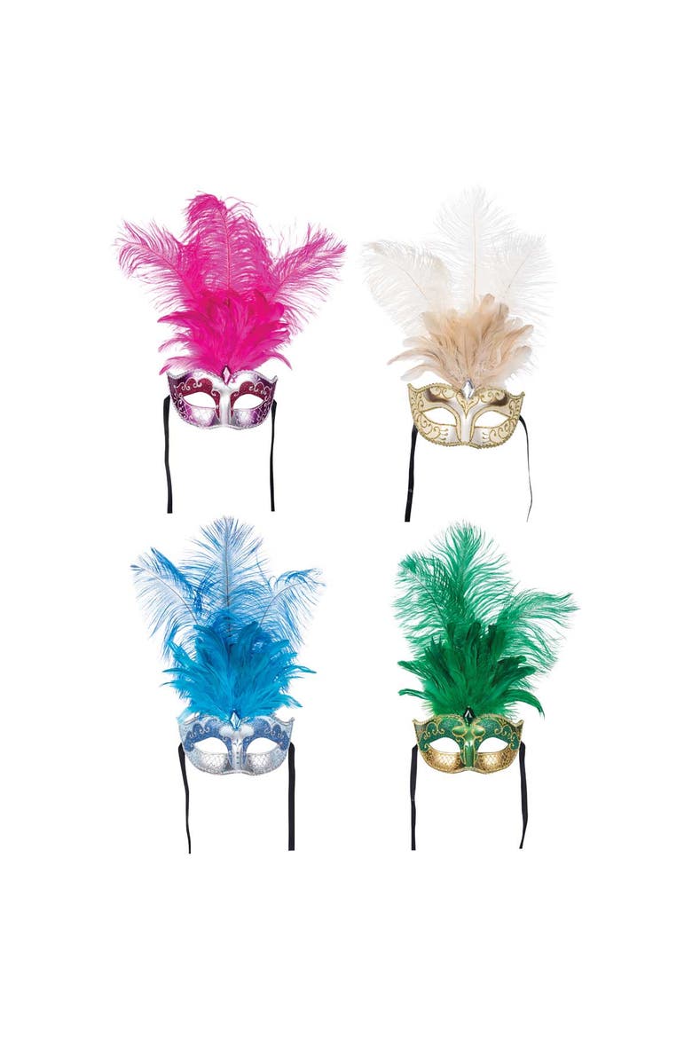 Top Feathered Costume Mask Assortment of 4, Main, color, Pink