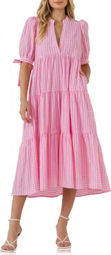 English Factory Gingham Tiered Midi Dress