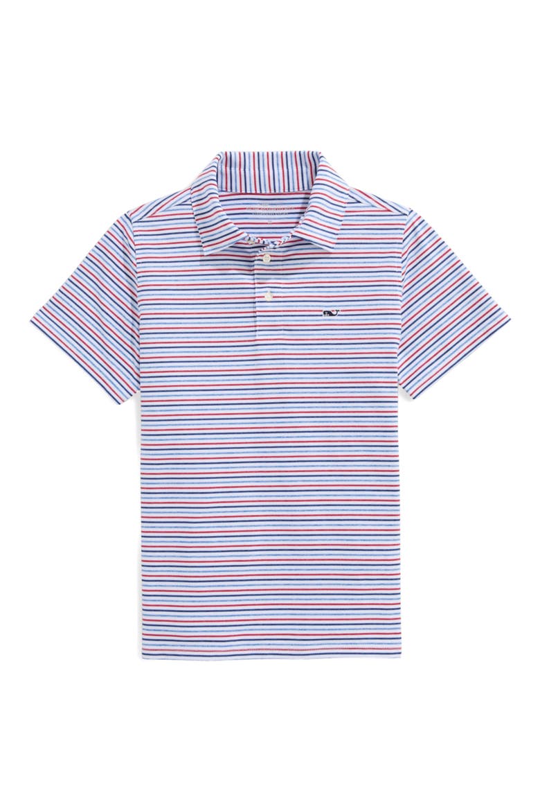 Kids' Stripe Sankaty Performance Polo, Main, color, WHITE/ HULL BLU/ RED
