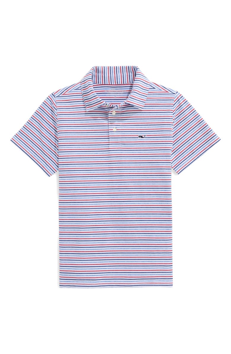 vineyard vines Kids' Stripe Sankaty Performance Polo, Main, color, White/ Hull Blu/ Red