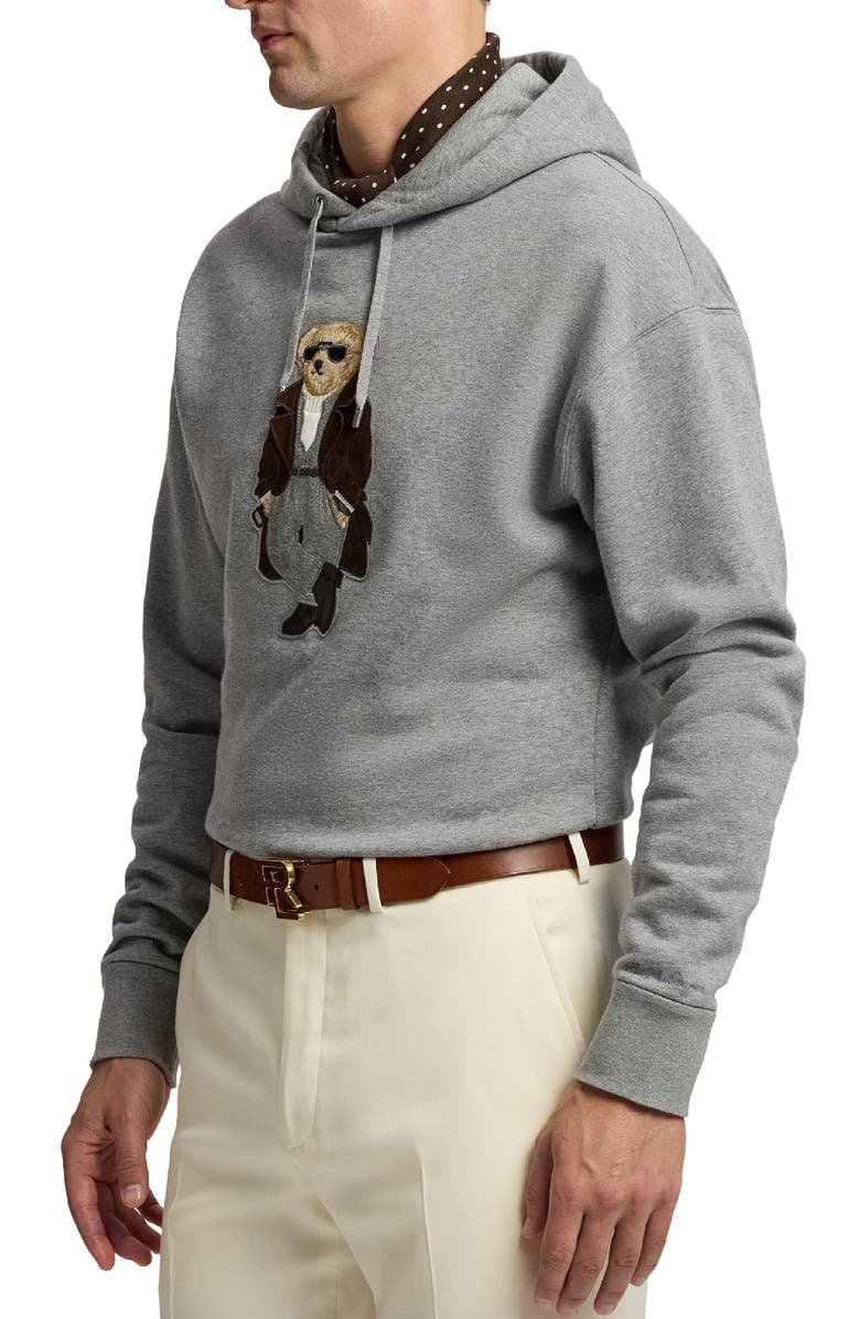 Ralph Lauren Purple Label Felpa Bear Appliqué Cotton & Cashmere Hoodie, Alternate, color, Classic Light Grey Melange