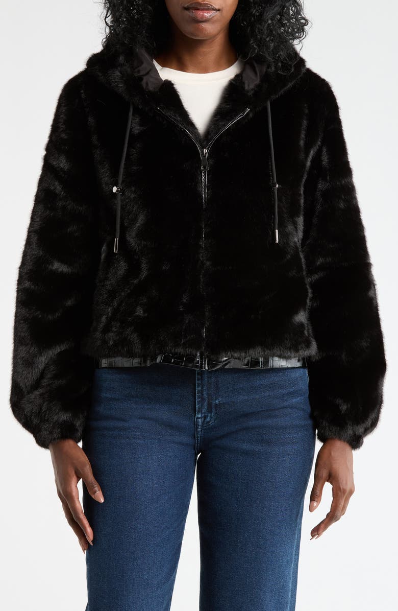 La Fiorentina Faux Fur Hoodie, Main, color, Black