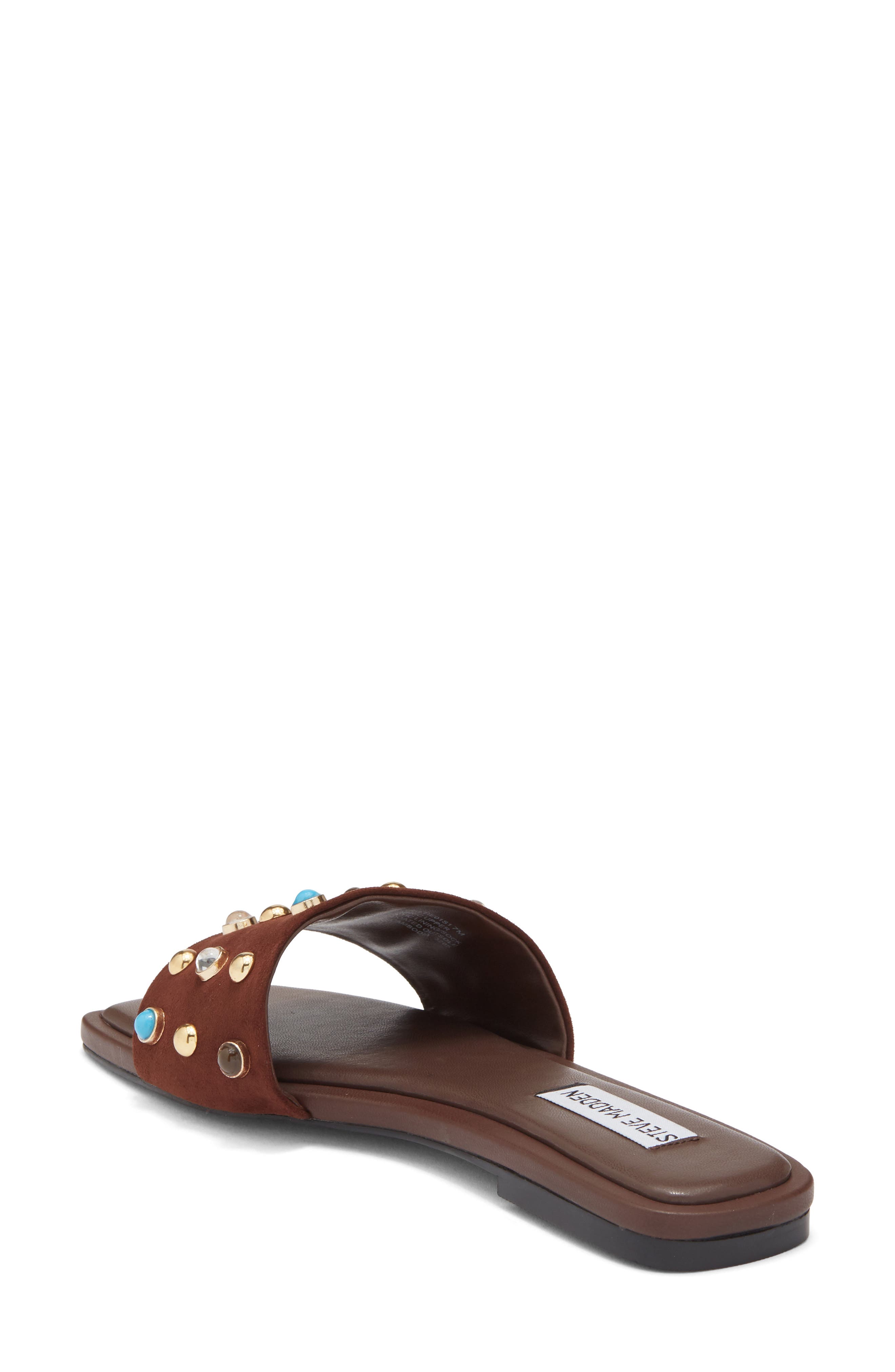 Steve Madden Lettie Studded Slide Sandal, Alternate, color, Brown Suede