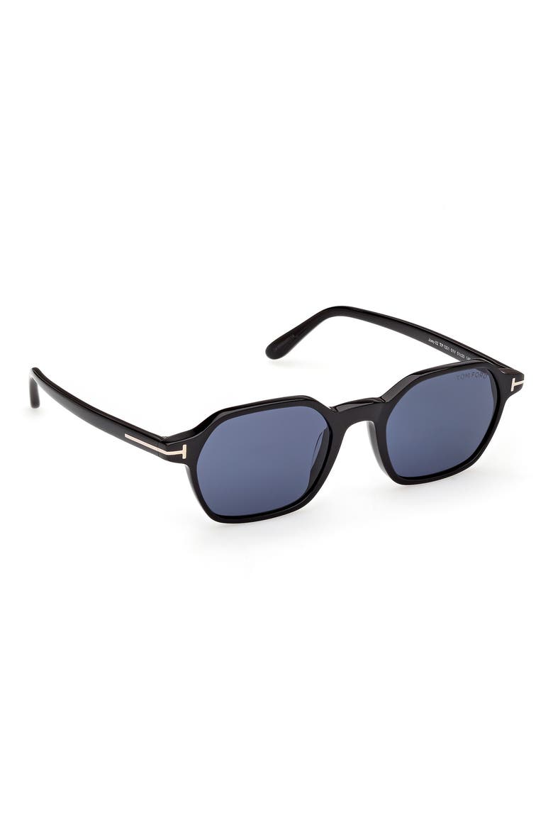Joey-02 51mm Geometric Sunglasses, Alternate, color, SHINY BLACK T LOGO BLUE LENS