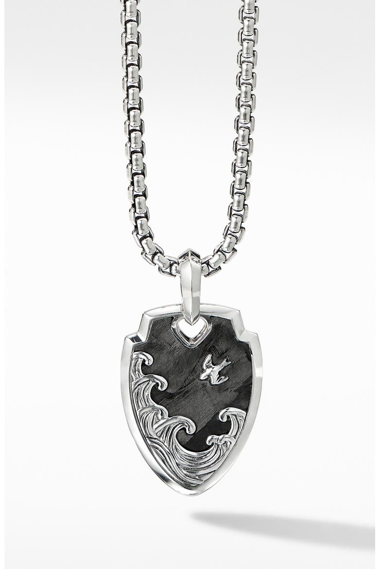 Waves Shield Pendant with Forged Carbon, Main, color, SILVER/ FORGED CARBON