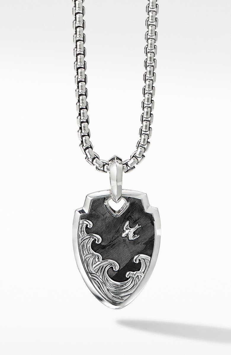 David Yurman Waves Shield Pendant with Forged Carbon, Main, color,