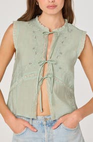 ASTR the Label Lace Trim Tie Front Top