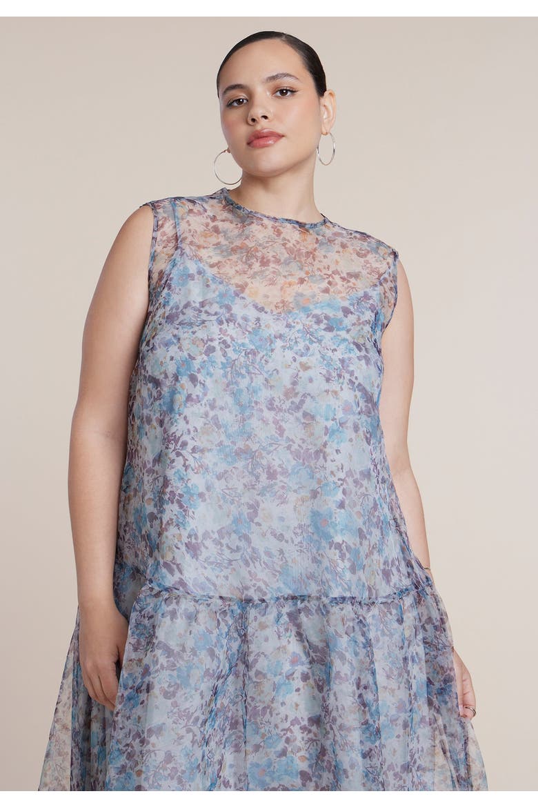 Printed Organza Drop Waist Midi Dress, Alternate, color, MYSTIC BLOOMS