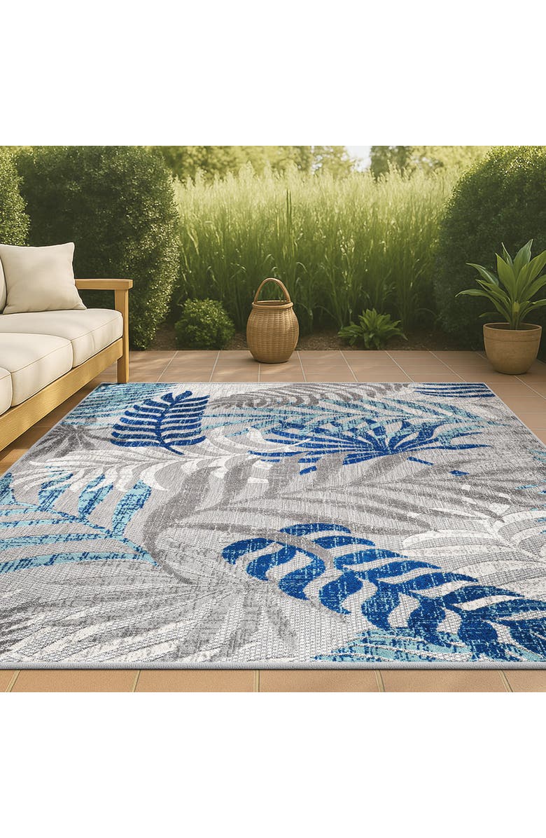JONATHAN Y Tropics Palm Leaves Indoor/Outdoor Area Rug, Alternate, color, Gray/Blue