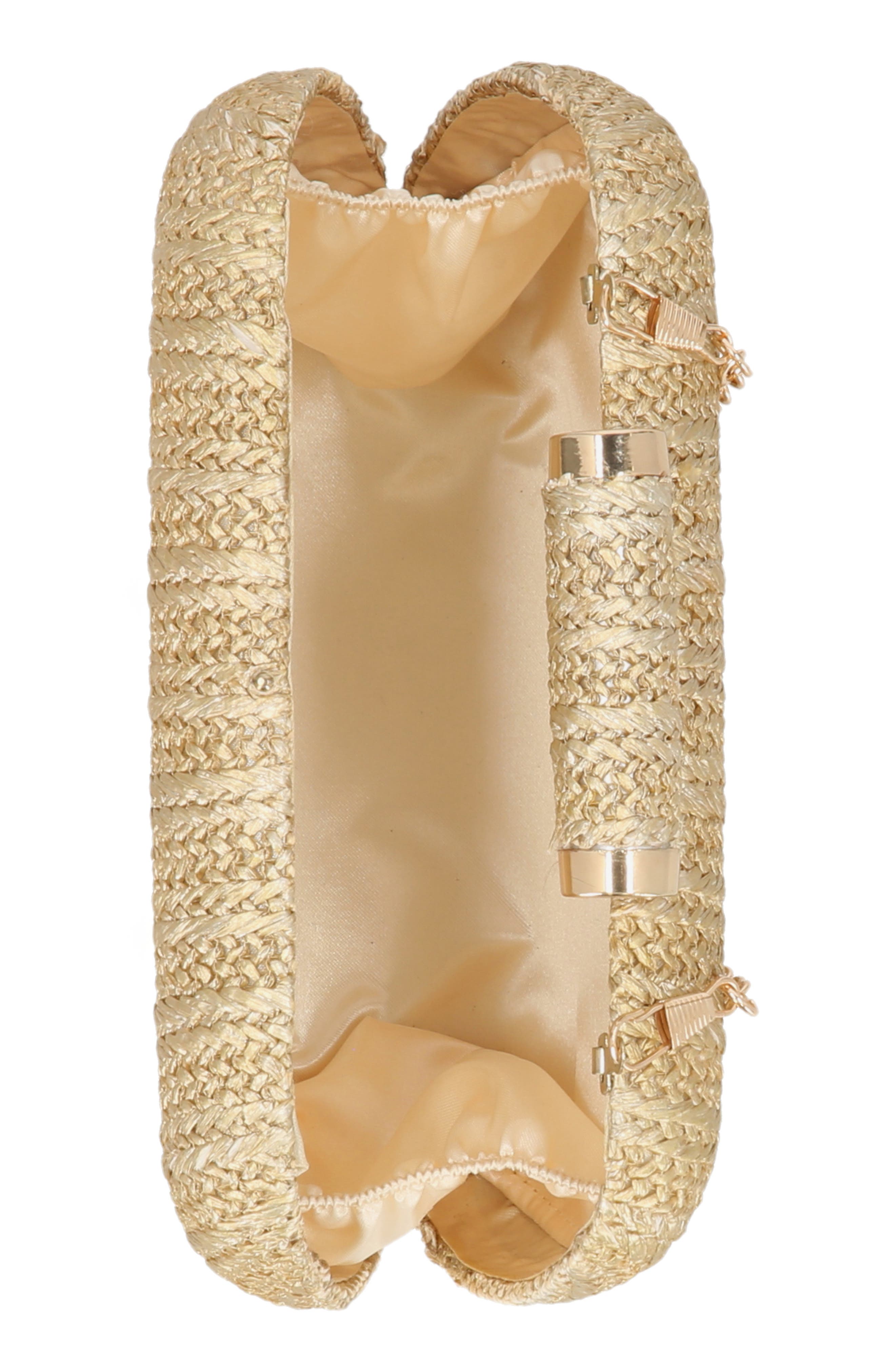 Jessica McClintock Jea Straw Minaudière Clutch, Alternate, color, Light Gold Metallic