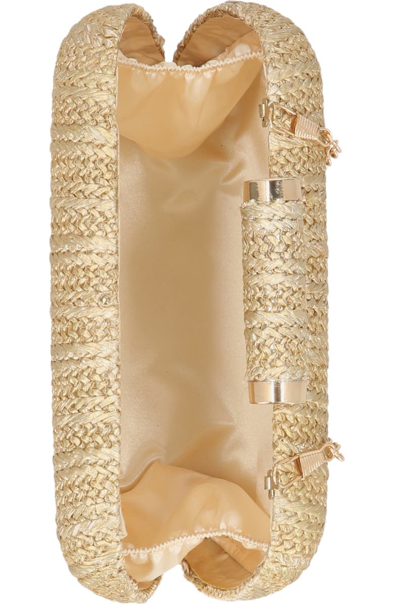 Jessica McClintock Jea Straw Minaudière Clutch, Alternate, color, Light Gold Metallic