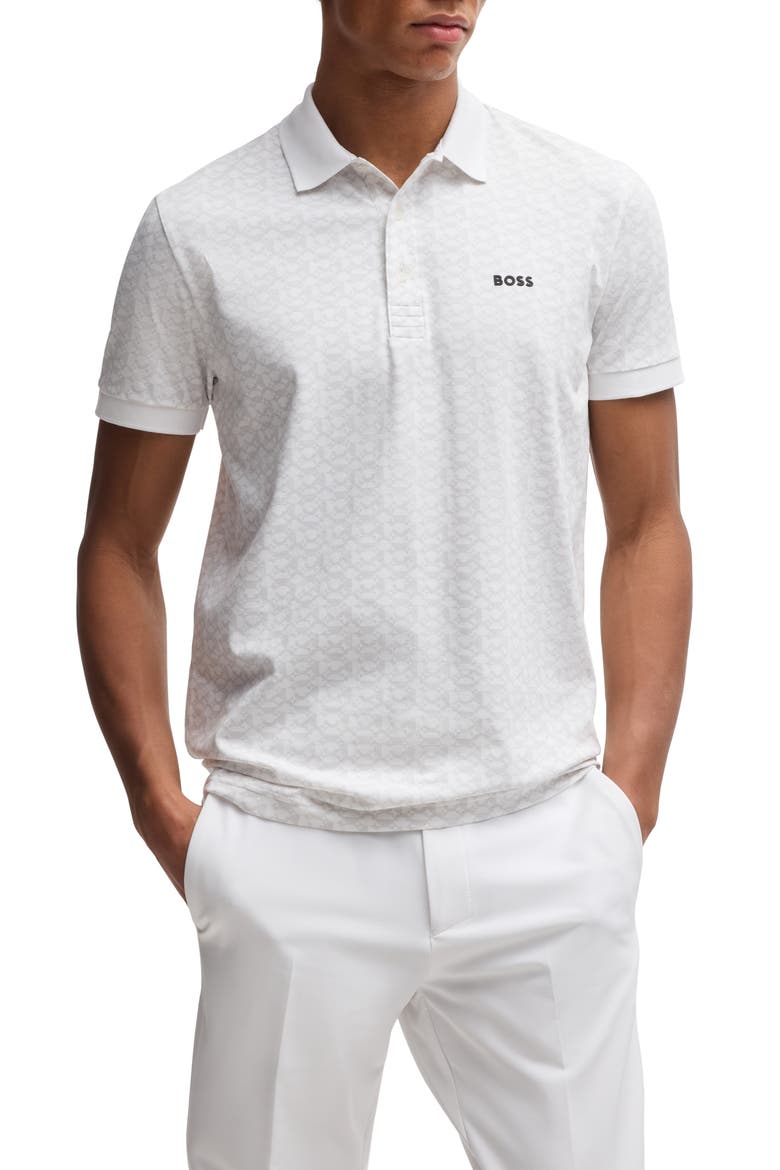 Paddy Geo Print Cotton Polo, Main, color, WHITE