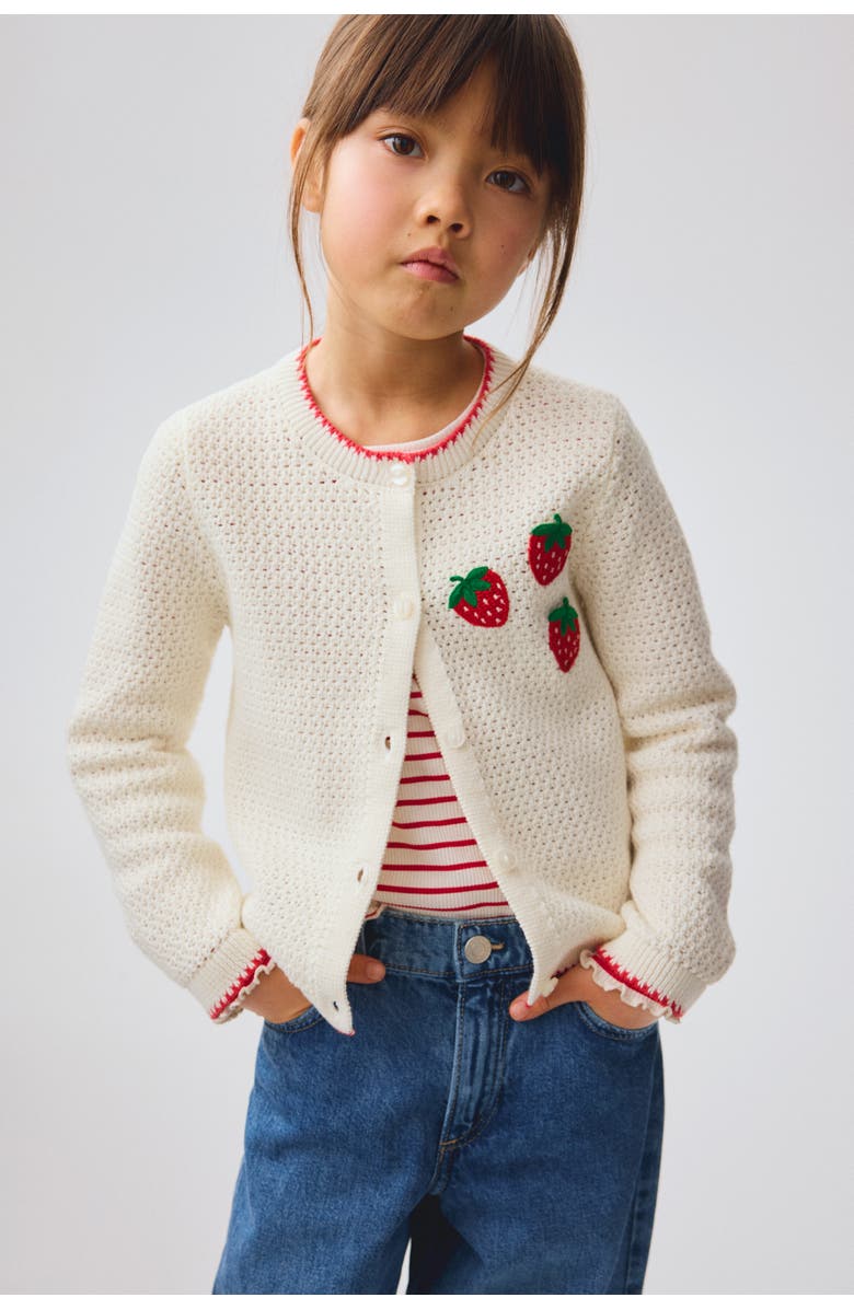 H&M Embroidered open-knit cardigan, Main, color, Cream/Strawberries