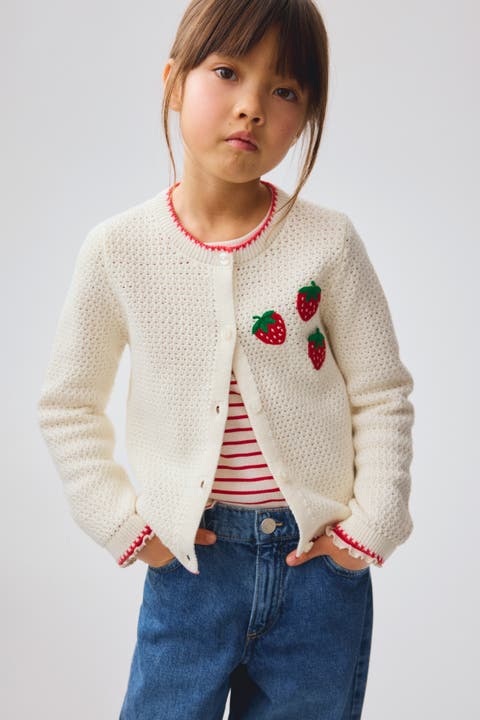 Embroidered open-knit cardigan