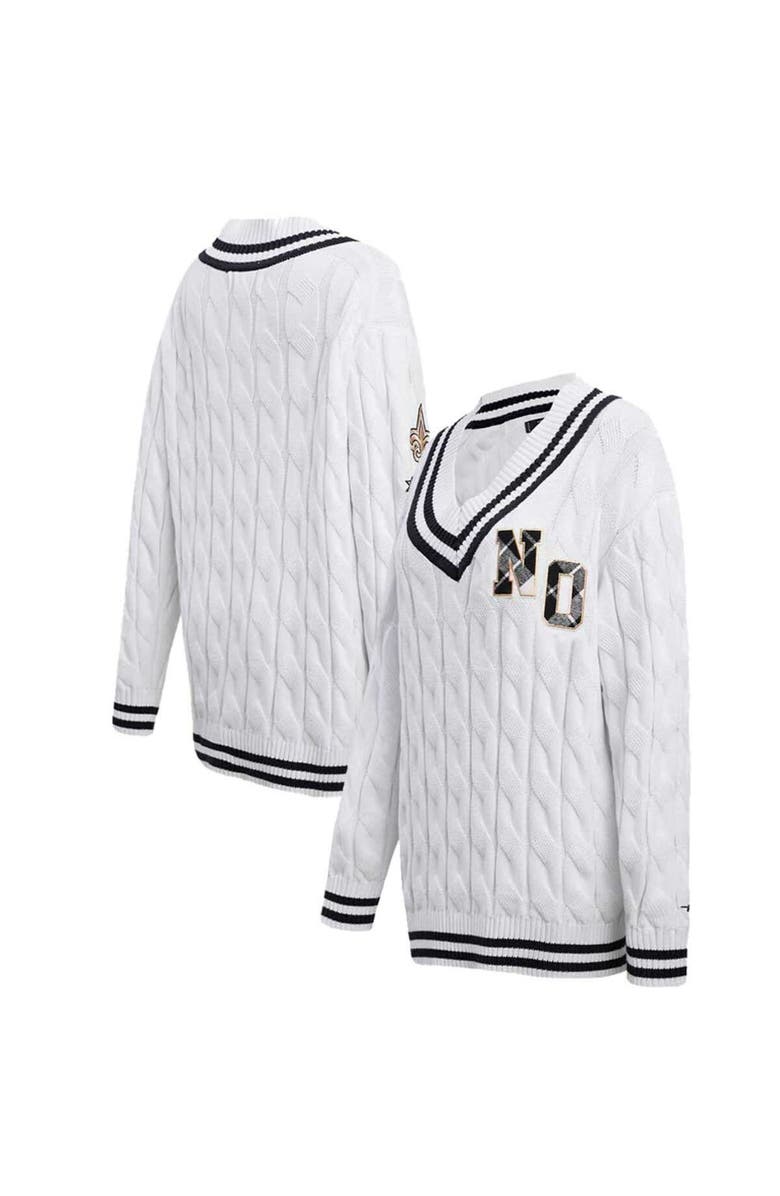 PRO STANDARD Women's Pro Standard  White New Orleans Saints Prep V-Neck Pullover Sweater, Main, color, 