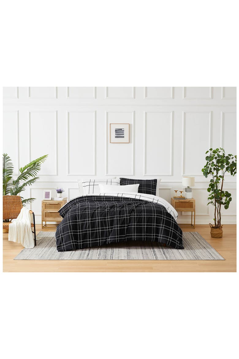Urban Grid Oversize Duvet Cover Set, Alternate, color, BLACK