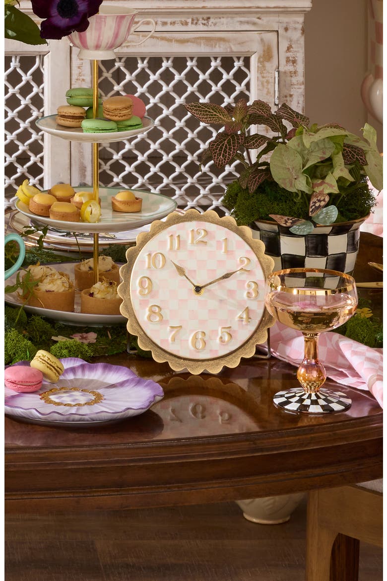 Rosy Check Scalloped Desk Clock, Alternate, color, ROSY