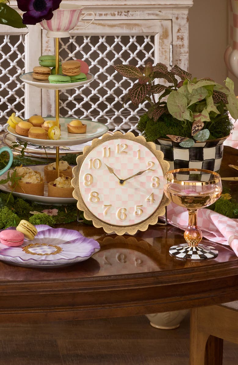 MACKENZIE CHILDS Rosy Check Scalloped Desk Clock, Alternate, color, Rosy