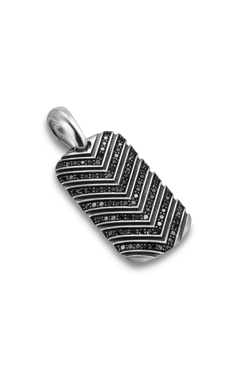 David Yurman Men's Chevron Tag in Sterling Silver with Black Diamonds, 27mm, Alternate, color, Silver Pave