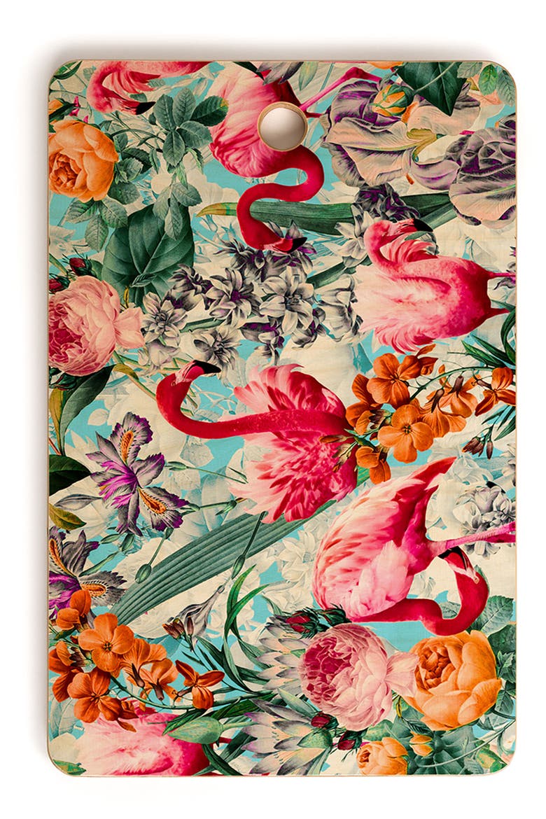 Burcu Korkmazyurek Vintage Garden X Rectangle Cutting Board, Main, color, MULTI FLAMINGO
