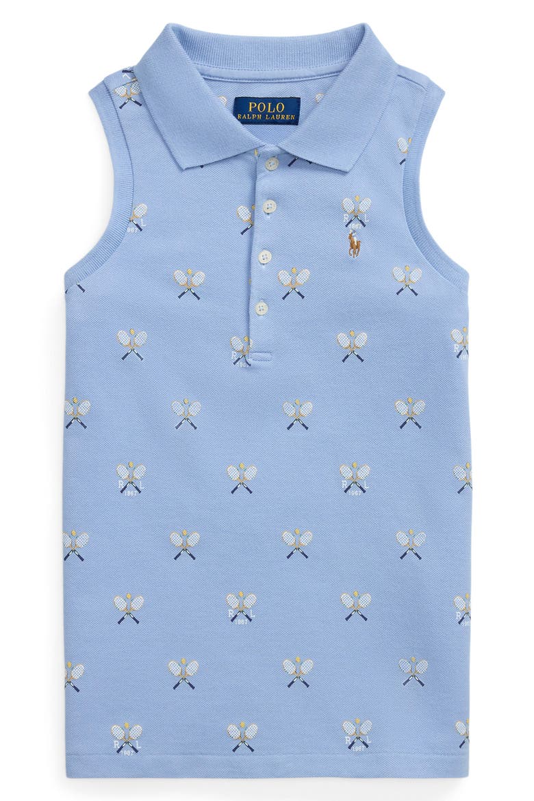 Kids' Racquet Print Sleeveless Stretch Cotton Piqué Polo, Main, color, MINI TENNIS