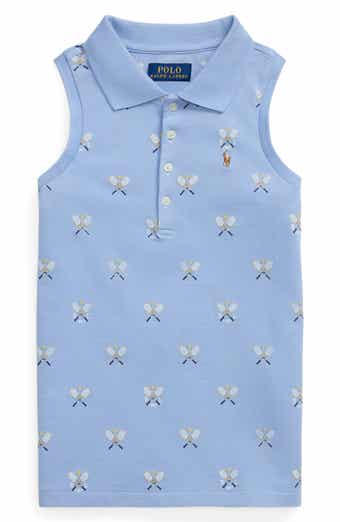 Kids' Racquet Print Sleeveless Stretch Cotton Piqué Polo