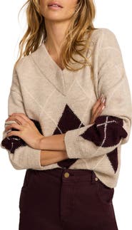 MINT VELVET Argyle Knit Jumper Pullover Sweater with Long Sleeve and V-Neck